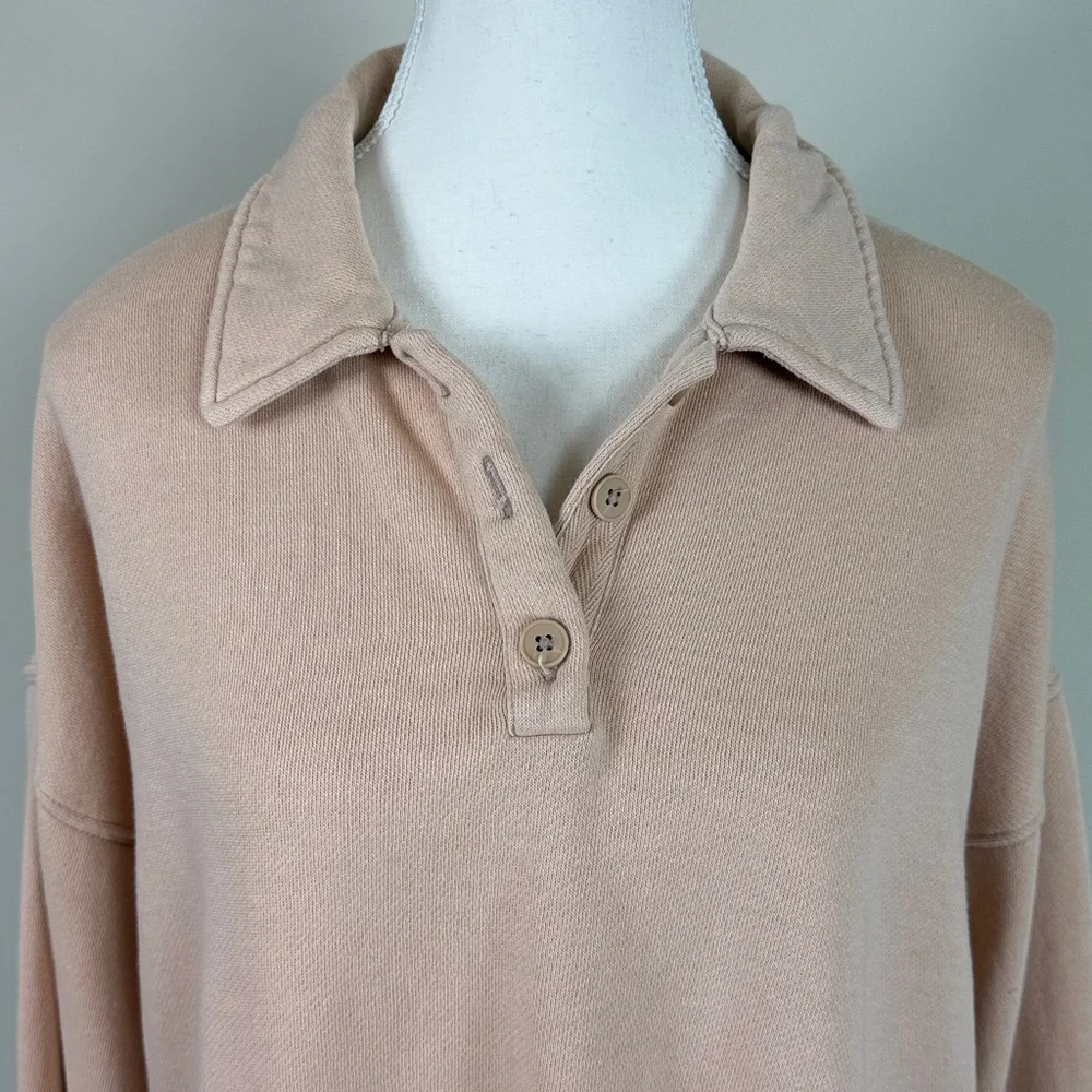 Aerie Cropped Polo Sweater in Peachy Tan Oversized‎ Loungewear XS